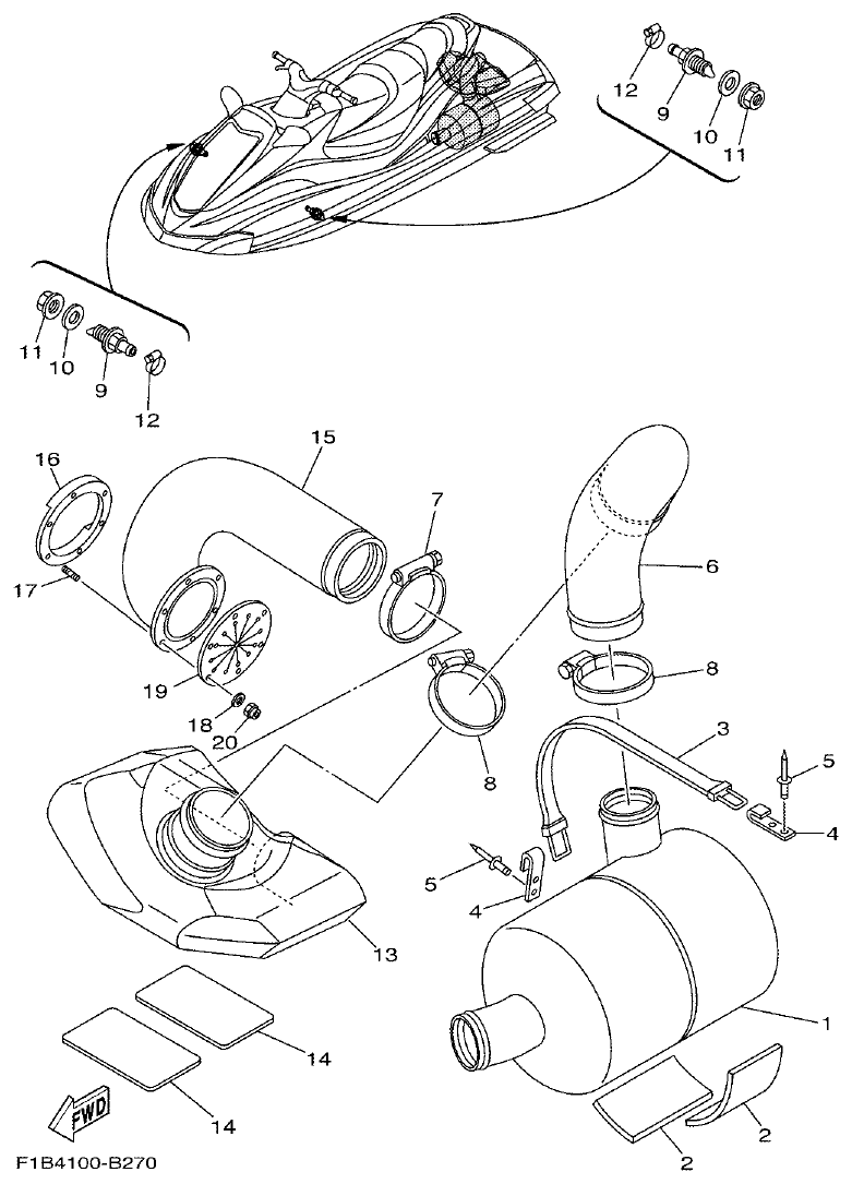 Yamaha FX10 EXHAUST 3 parts diagram